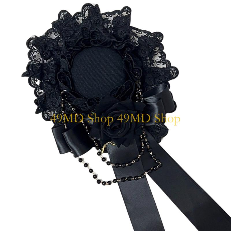 49MD Ornate Gothic Wedding Fascinator With Rosette Ribbon Roses And Adjustable Hair Clip Design