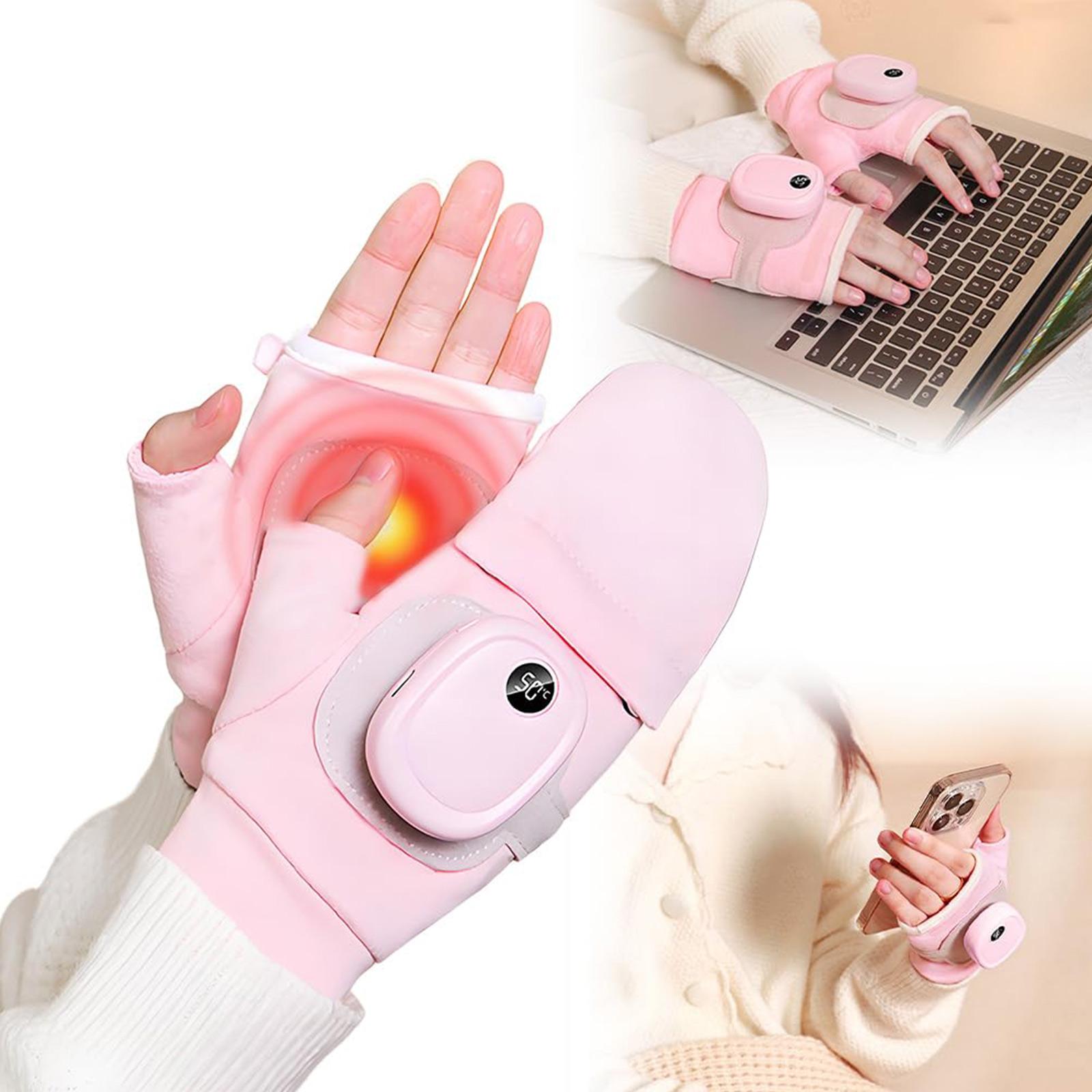 

Graphene Heating Gloves Usb Rechargeable Smart Electric Gloves Winter Warm Solid Color Gloves Detachable Finger Gloves рожевий