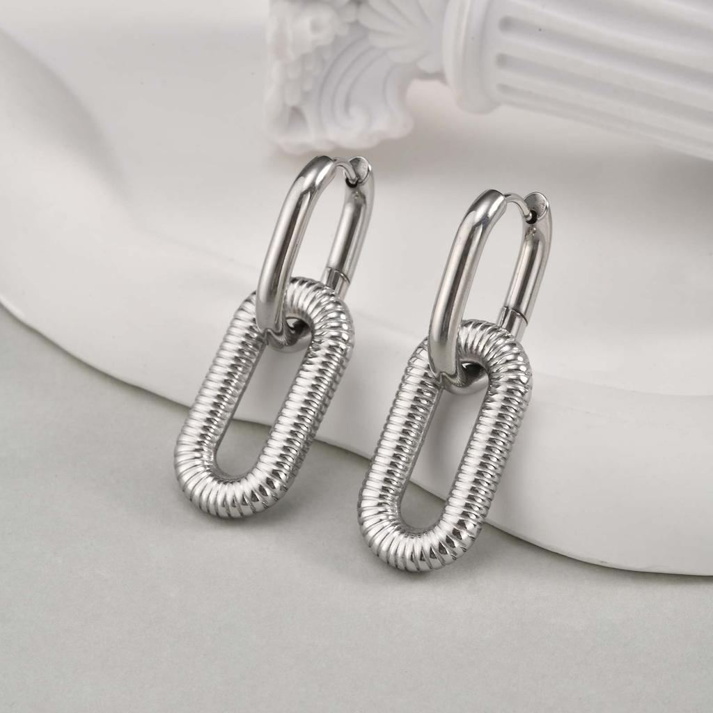 Paperclip Oval Drop Dangle Earrings, Stainless Steel Chain Chunky Loop Hoop Earrings for Women,Trendy Geometric Jewelry Gift