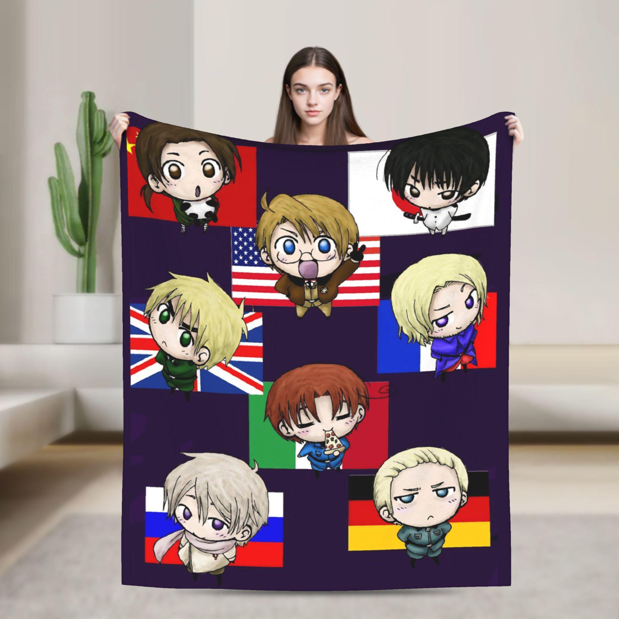 

America Hetalia Anime Blankets Flannel Print Multi-function Warm Throw Blanket for Bedding Car Bedding Throws 100x150cm