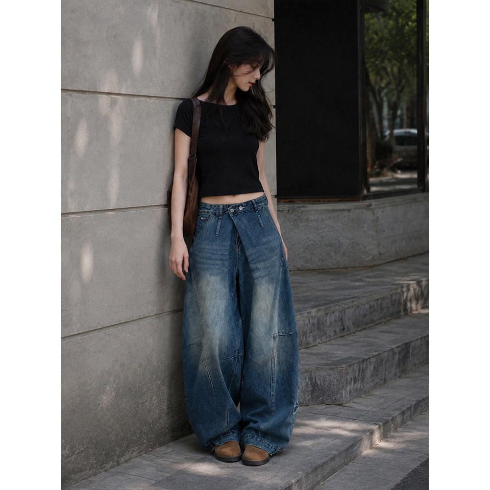 American retro washed jeans women's summer thin high waist drape wide leg pants, thin and tall mopping long pants