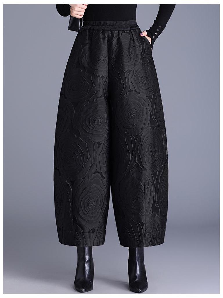 Damskie jesienno-zimowe spodnie dzwony z żakardu z wytłaczanym wzorem