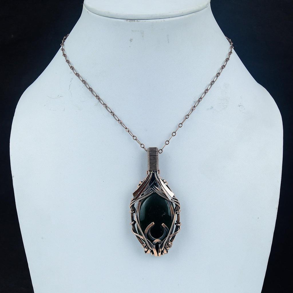 Grüner Zade Anhänger, 999 Kupferdraht umwickelter Edelstein Schmuck, Handgefertigter Anhänger, Geschenk Für Liebe