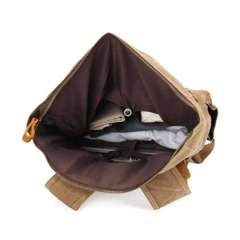 Retro Waxed Canvas Backpack with Leather Trim - Large Capacity, Pepper Salt Design, In Stock