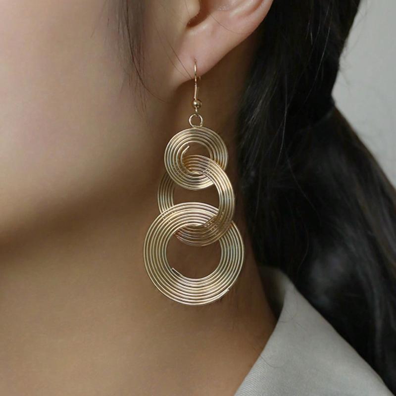 1 Pair Personalized Metal Multi-Layer Circle Hoop Earrings, Exaggerated Vintage Big Circle Long Dangle Earrings for Women