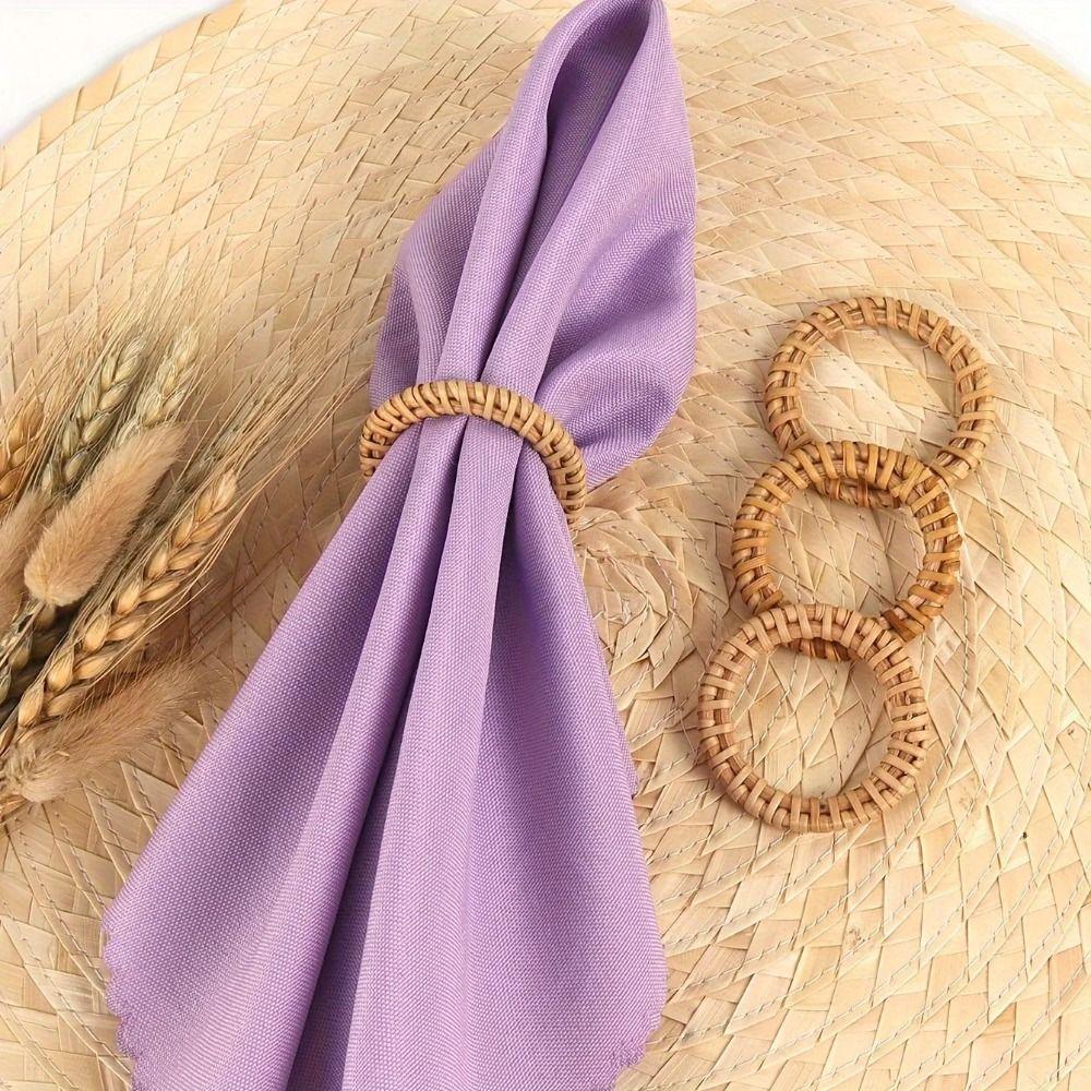 Boho Style Bohemian Rattan Napkin Rings Woven Texture Dinner Serviette Holder Tabletop Decor