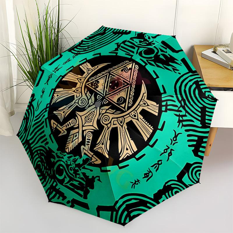 1pc THE LEGEND OF Auto Folding Umbrella, Portable Collapsible Design, 8-Rib Iron Frame, All-Season Casual Outdoor Accessory for Christmas Birthday Fes