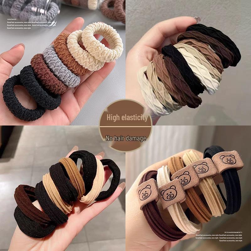10-Pack Thickened Coffee Brown Hair Ties: Durable, High-Elasticity Rubber Bands for a Simple, Elegant Look