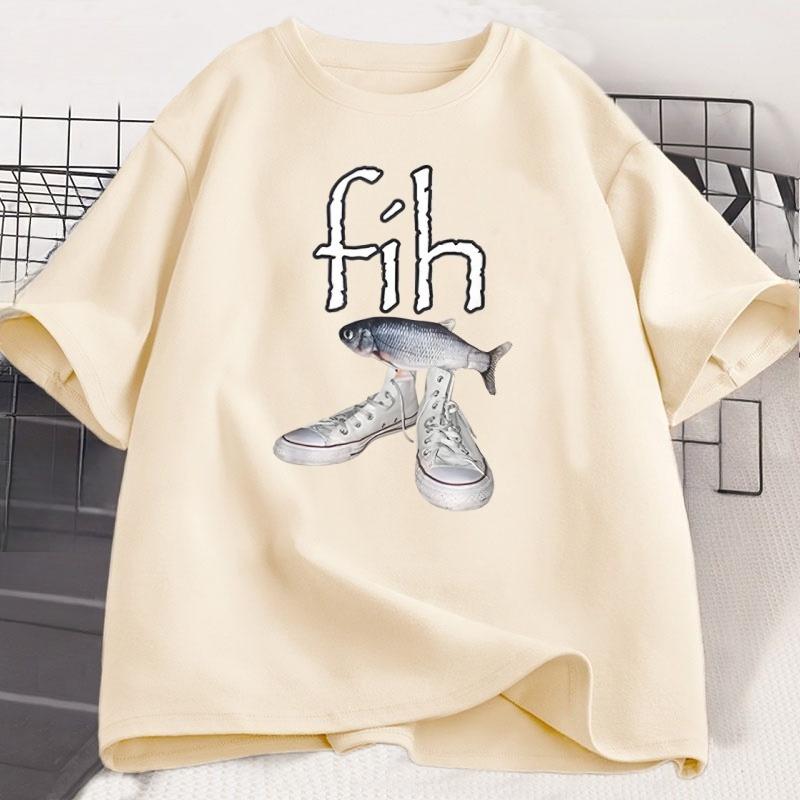 Fih Shoes Misspelled Fish Meme T Shirt Unisex Women Funny Humor Tshirt Y2k Unisexs Designer Clothes Casual Short Sleeve Male Tops