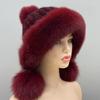 Real Mink Fur Hats Knitted Ear Cap Genuine Warm Snow Fluffy Female Fox Fur Hat Outdoor Luxury Woman Hat