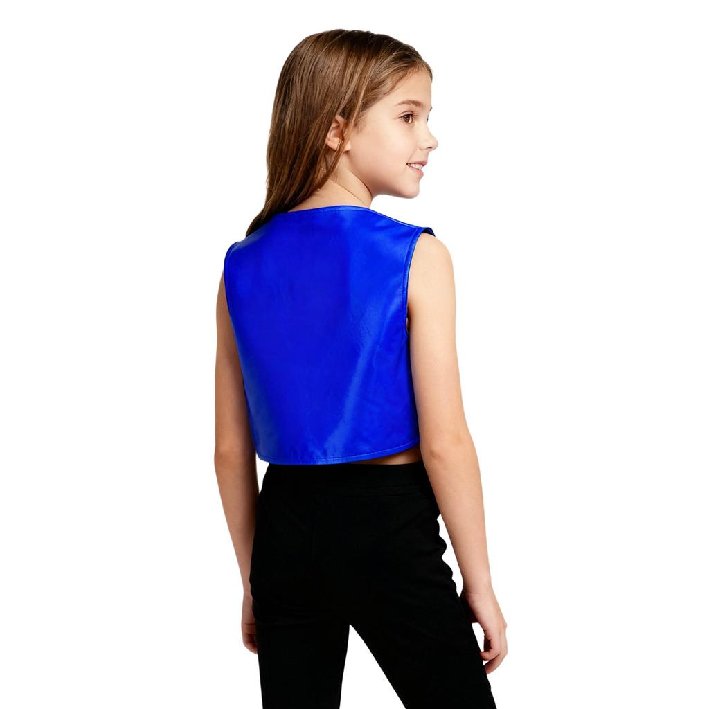 Costume da Bambina Anni '70 Disco Paillettes Lucide Girocollo Top Metallizzato Senza Maniche