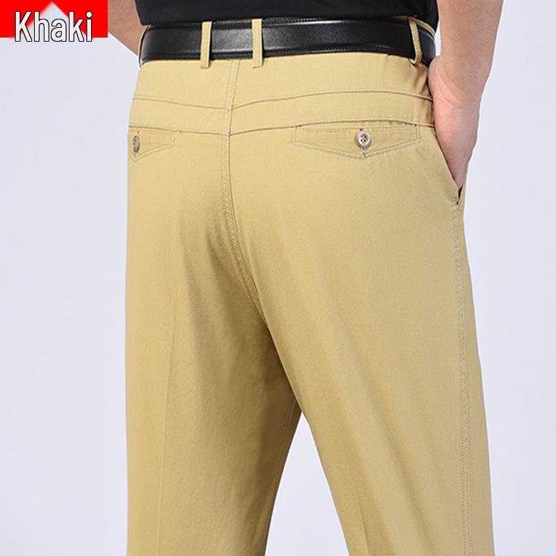 Pantalones de Algodón Rectos Sueltos de Cintura Alta para Hombre de Verano para Personas de Mediana Edad y Mayores