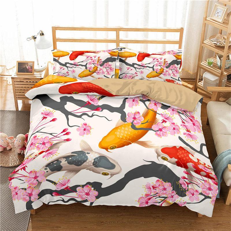 

Cartoon Fish Toddler Bedding Set For Kids Microfiber Goldfish Duvet Cover Queen King Size 3D Print Comforter Cover Bedroom Decor EU single(135x200cm)