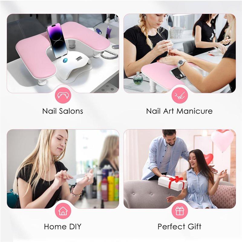 Arm Rest With Rotating Phone Stand For Nails Tech,Manicure Nail, U-Shaped Height Adjustable Design