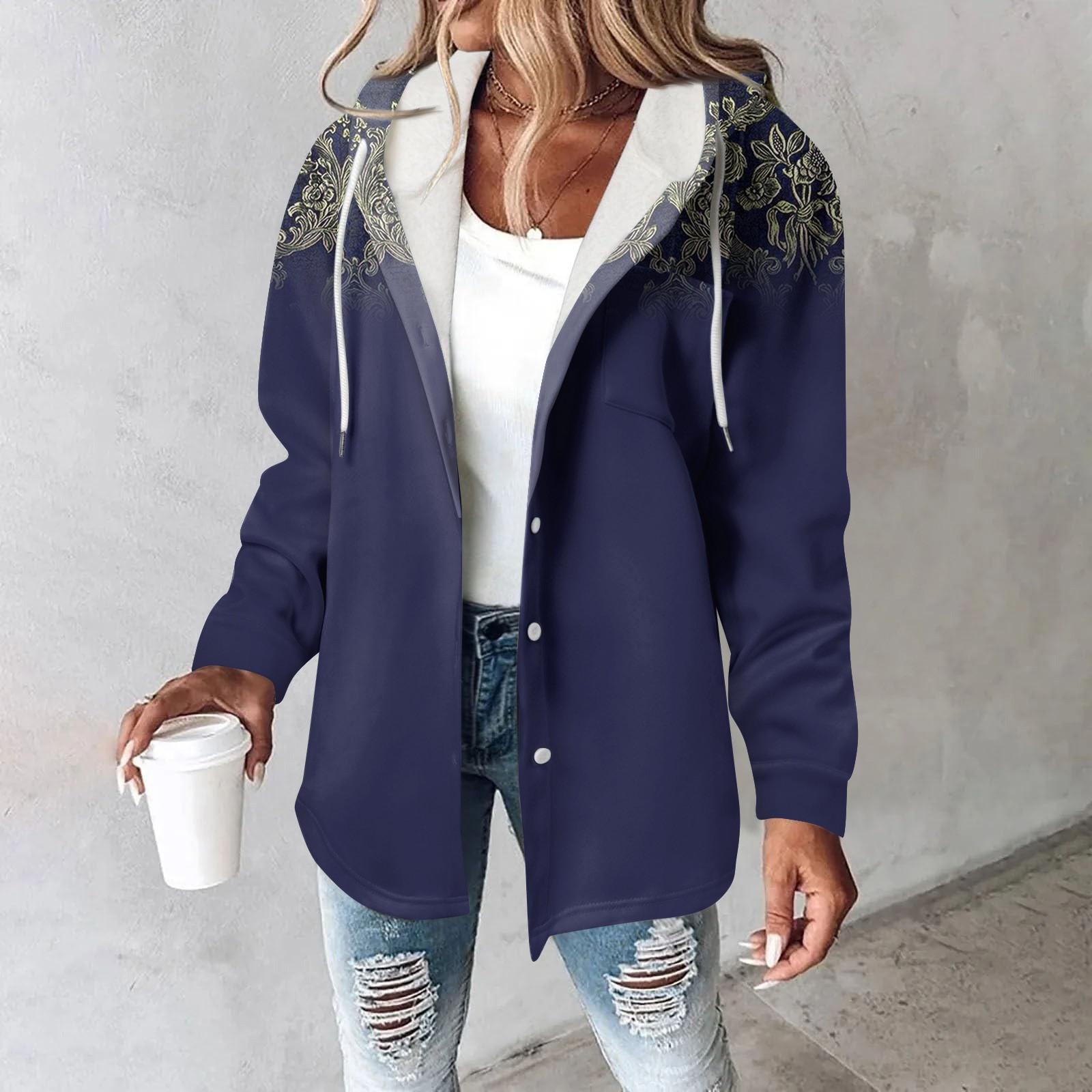 

Толстовки женские зимние теплые толстовки на пуговицах с капюшоном и завязками на шнурке с принтом куртка пальто XXXL