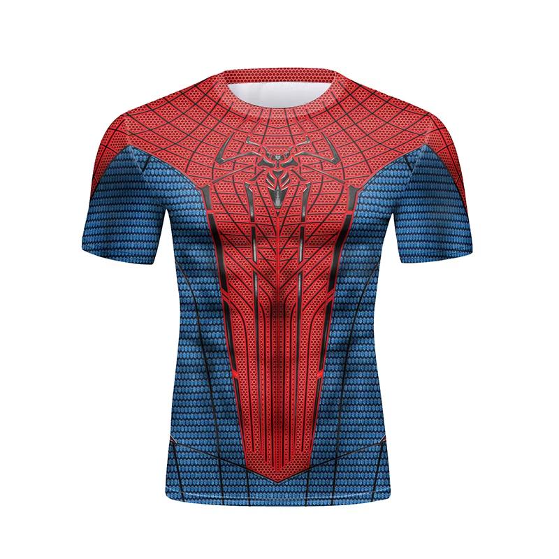 2026 Men's Compression Fitness T-shirt Superhero Print Short Sleeve Quick Dry Sportswear For Gym Running Training Casual