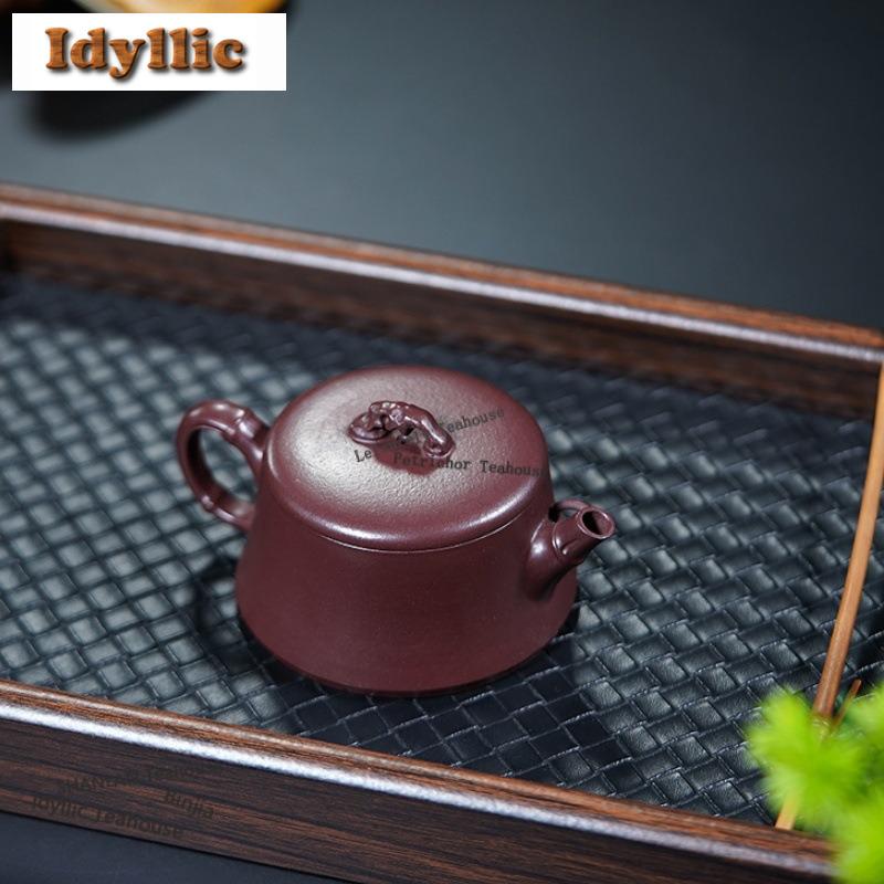 120ml Eleganta Yixing Lila Lerkannor Mästare Handgjorda Bambubladskanna Rå Malm Lila Lera Vattenkokare Kinesisk Zisha Teservis Hantverk