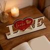 Valentine's Day Love Table Sign with Base Farmhouse Rustic Wooden Love Letter Ornament Anniversary Wedding Party Tabletop Decoration