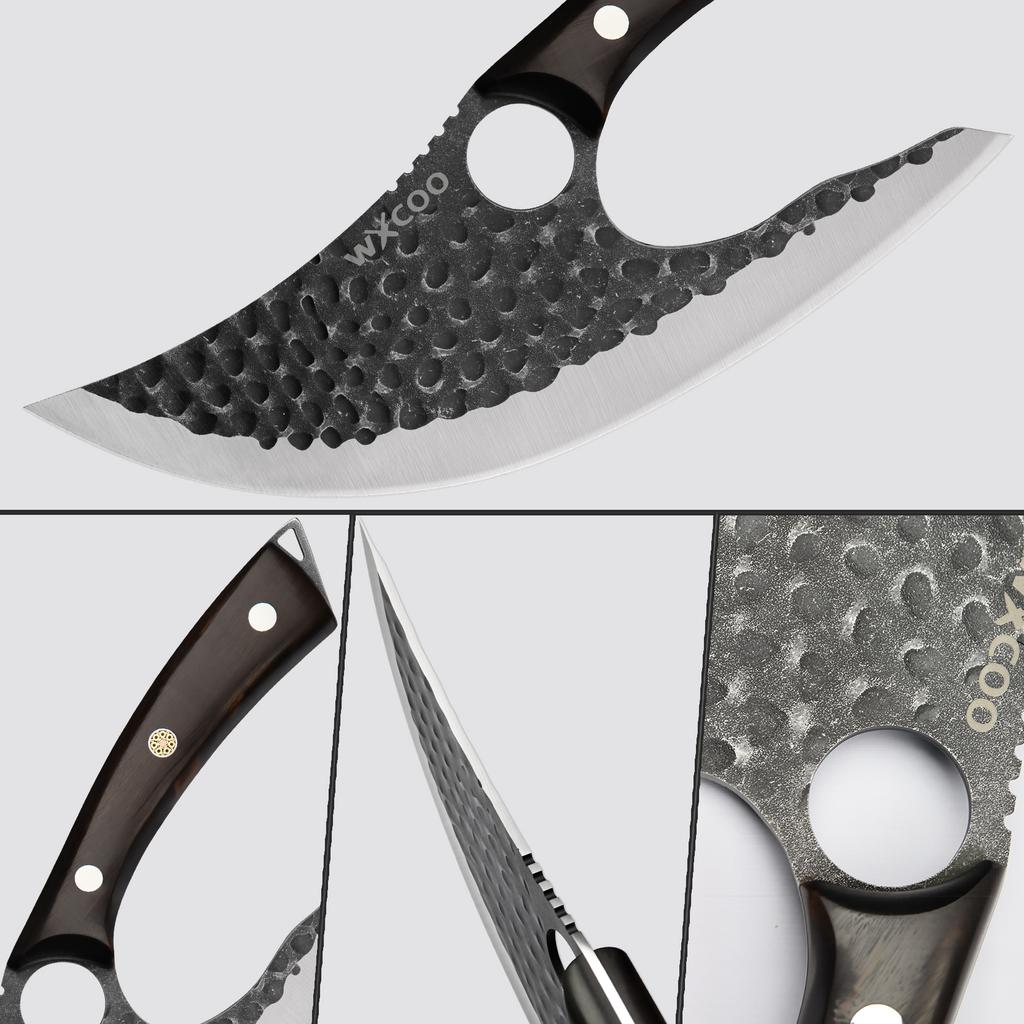 WXCOO Cutting Board Made of High Quality Acacia Wood On Both Sides Stainless Steel Chef Knife Meat Cleaver Kitchen Scissors