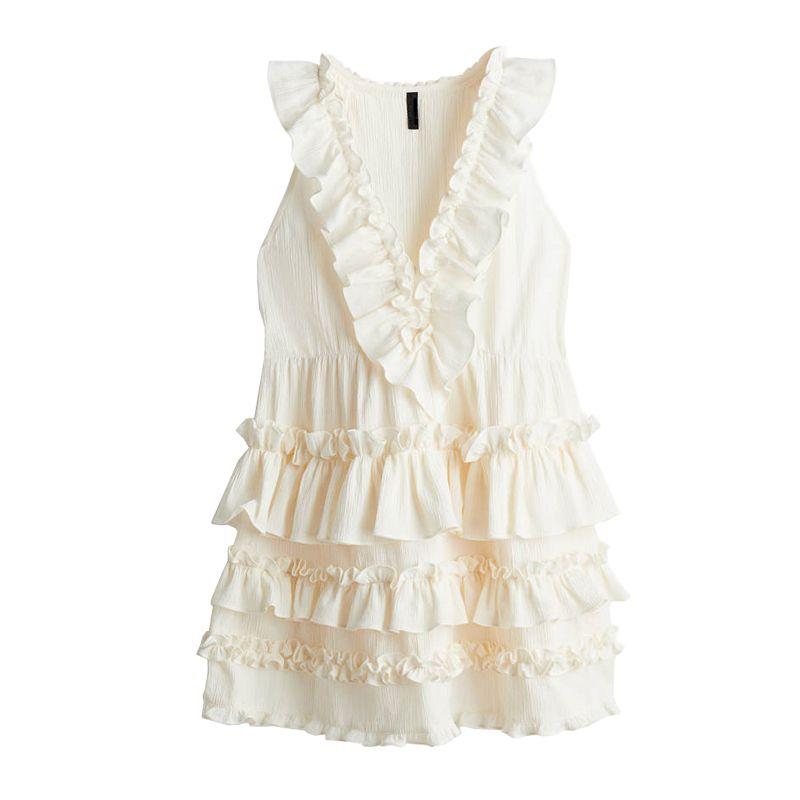 Summer New Arrival Women's Cotton French Frill Sleeveless Cake Dress Wave Chic Style Short Dress 1280381