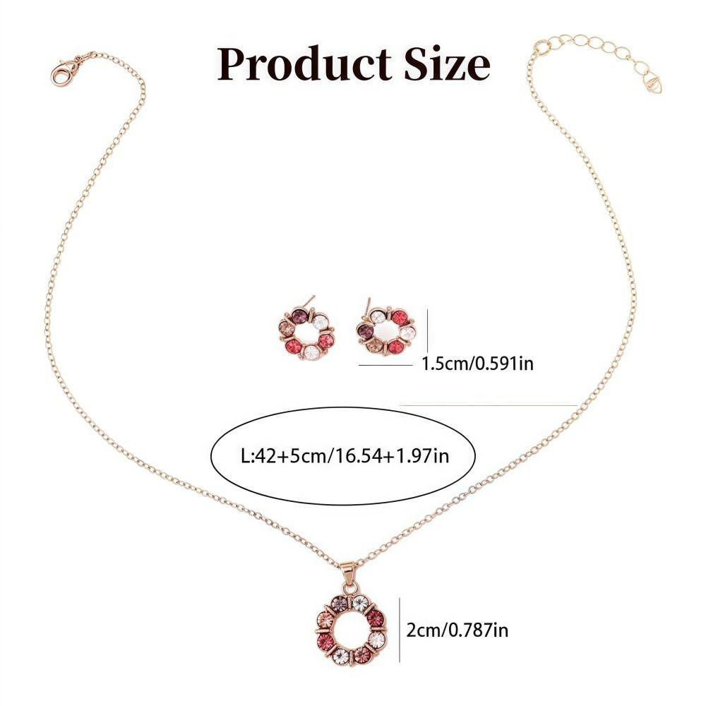 3pcs Gold Color Necklace Earrings Set Exquisite Stained Glass Diamond Earring Jewelry Sets Simple Style Circle Shape Design