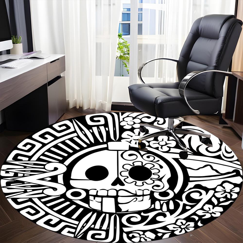 1pc Day of the Dead, Skull Office Round Area Rug,  Mat Suitable For Office, Under Office Chairs Bedroom Living Room Home Decor, Room Deco