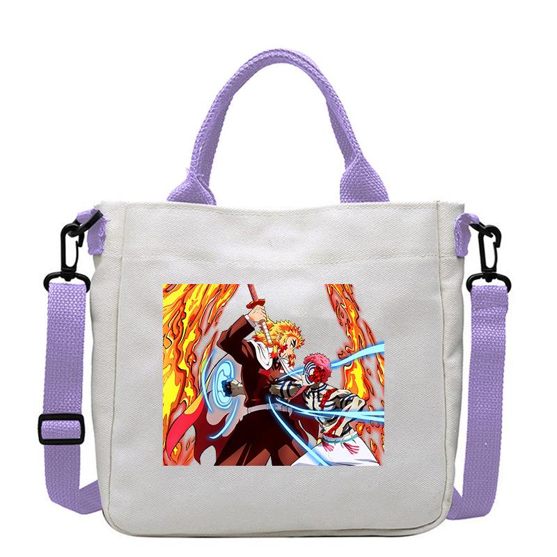 Japan Cartoon Comics Akaza Demon Slayer Print Canvas Shoulder Bag Women's Commuter Bag Handbag 7553