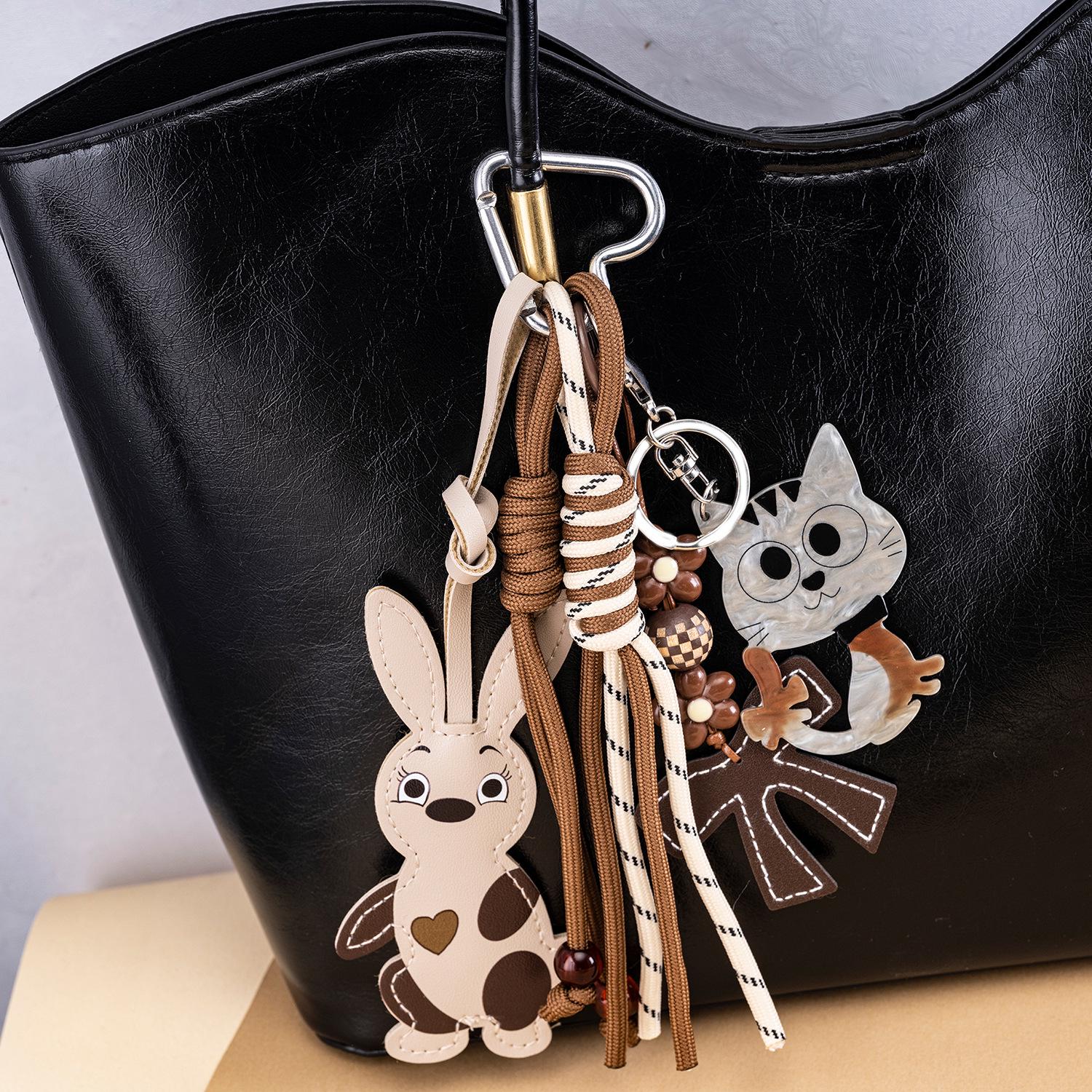 PU Leather Puppy Keychain Bag Charm with Lanyard