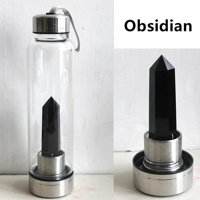 

Бутылка с лечебной водой из натуральных кристаллов 550 мл, крышка из нержавеющей стали 304, флюорит, кварцевый камень, палочка, энергетическая стеклянная бутылка, чашка для воды Obsidian