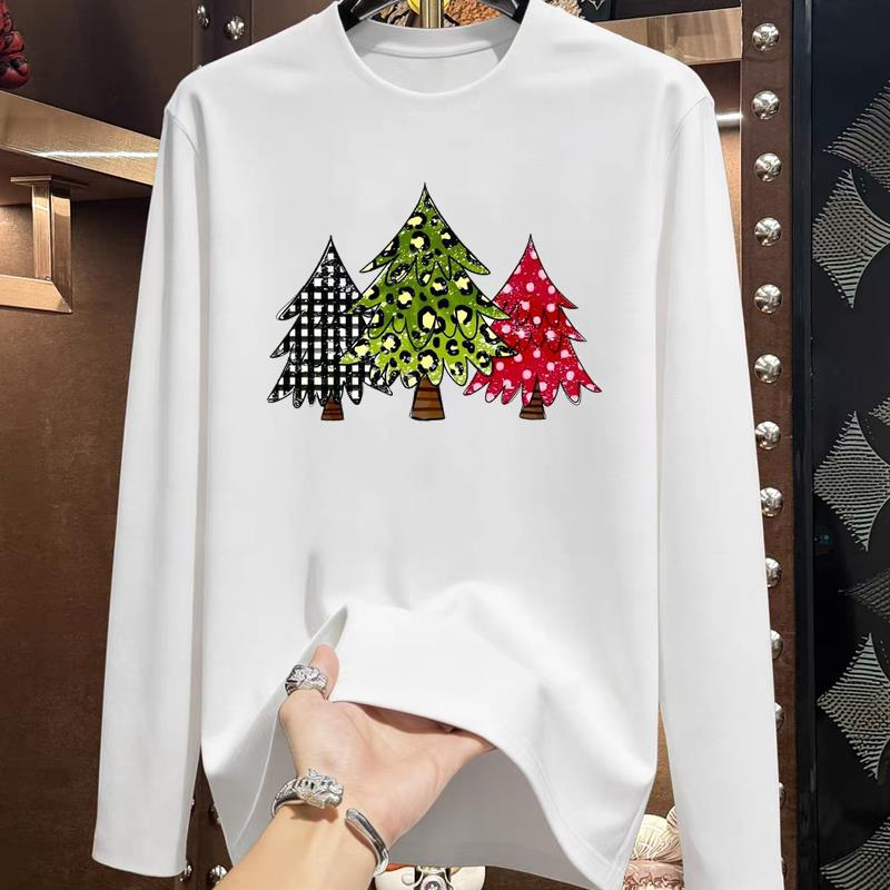 (Asian Size) Style Trend Lovely Christmas New Year Graphic Tee Print T Shirt Women Autumn Winter Casual Fashion Top Clothing Long Sleeve T-shirts