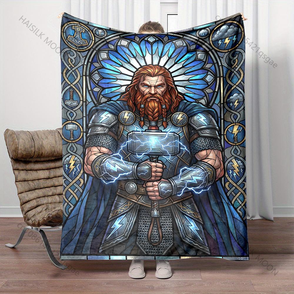 Thor's hammer and stained glass Print Blanket Warm Soft Fluffy Kids and Adult Sofa Bed Throw Blanket Outdoor Travel Camping RV
