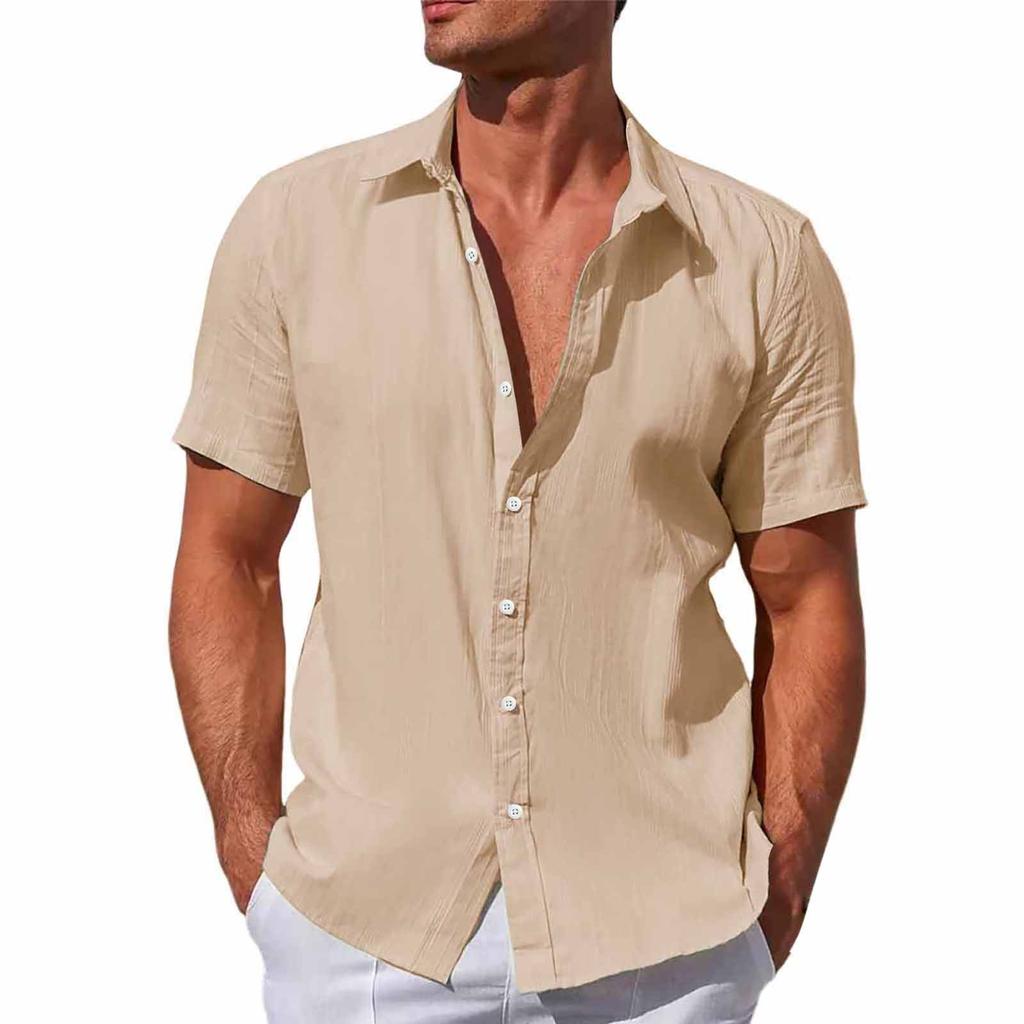 Designer Spring Summer Men's Casual Cotton Linen Solid Color Short Sleeve Shirts Loose Shirts