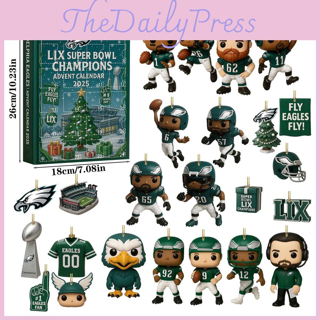 Calendar de Crăciun Philadelphia Eagles Cutie Oarbă Cu Ornamente Acrilice Pentru Cadouri de Petrecere de Sărbători