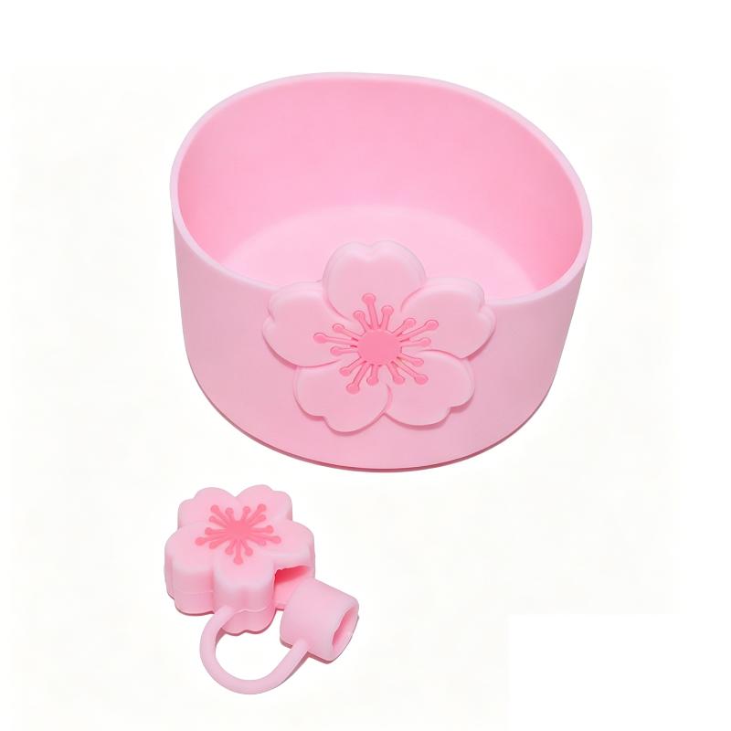 Tumbler Straw Cover & Water Bottle Silicone Boot & Tumbler Charm Set, Begonia Shape Straws Lid Cap And Tumbler Charm Pendant