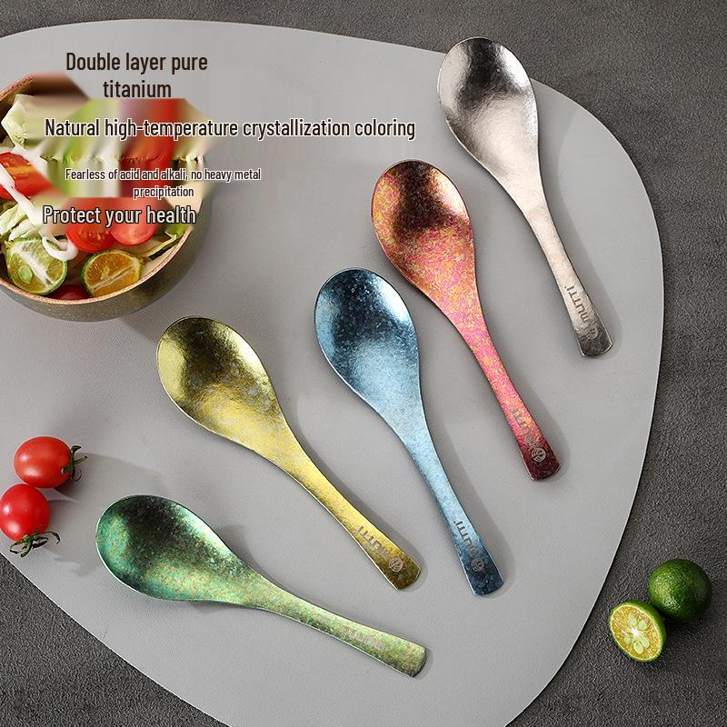 Pure Titanium Teaspoon: Healthy, Portable, High-Quality Tableware with Ice Flower Crystal Design.