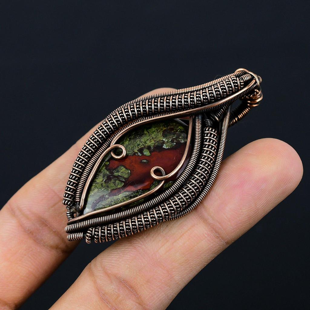 Dragon Blood Jasper Gemstone Pure Copper Wire Wrapped Designer Handmade Pendant Jewelry For Her