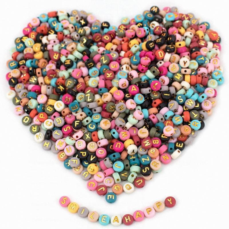 100pcs Round Square English Letter Beads DIY Bracelet Necklace Jewelry Accessory Acrylic Loose Bead String Black White Crafts