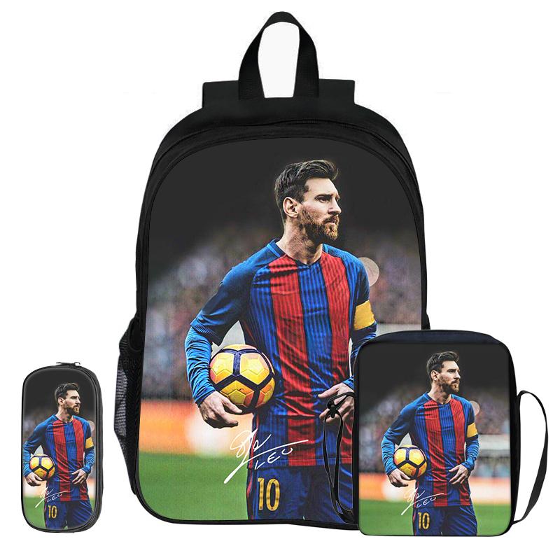 Mochila Estrella de Fútbol niño Mochila Deportiva Escolar Set de 3 Piezas Mochilas Bolsos de Hombro Bolsas para Lápices M-Messi Mochila Escolar Regalo para Niños