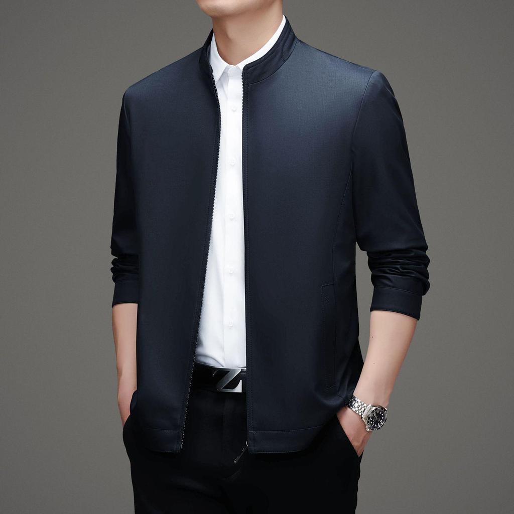 Men's Mulberry Silk Jacket: Middle-aged Casual Thin Top, Spring/Autumn, Loose Stand Collar for Elderly Fathers