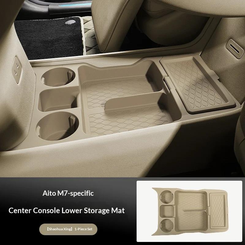 For AITO M7 2024 Center Console Storage Box, Custom Silicone Organizer Tray, Anti-Slip Cup Holder Mat Car Accessories