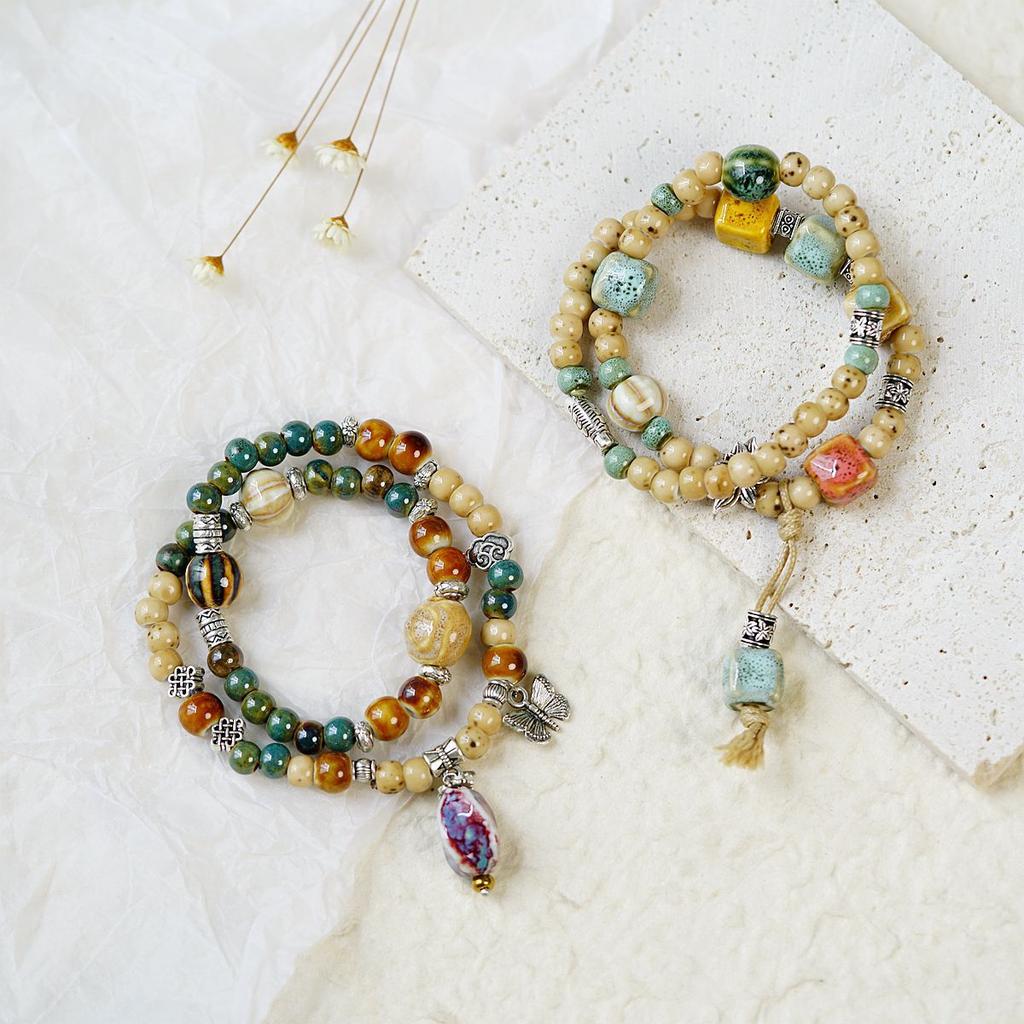 New Chinese Double-circle Ceramic Bracelet Jewelry Wholesale Ethnic Style Literary Bracelet Accessories Strictly Selected Yiwu Small Commodities