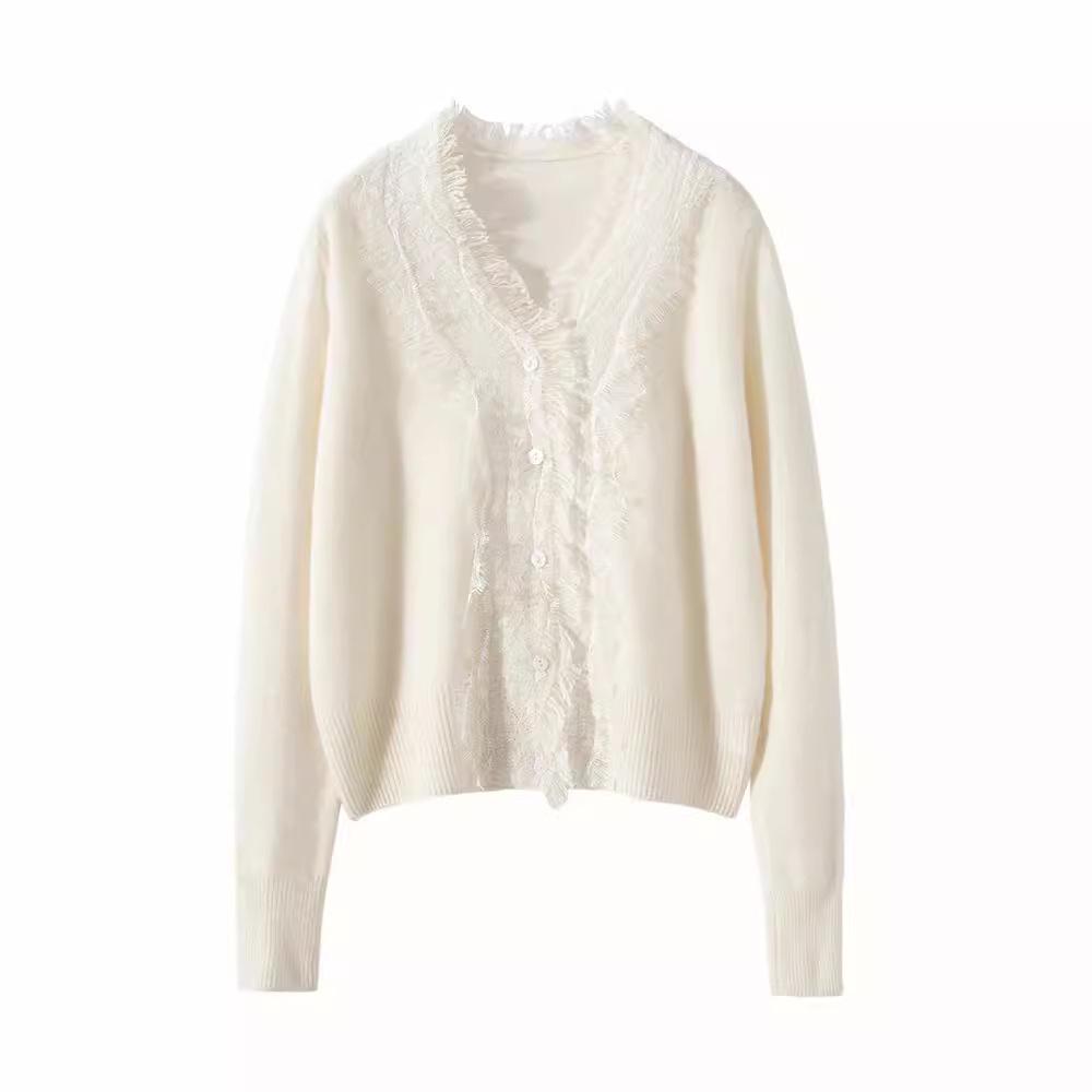 

Women s Lace Knit Cashmere Cardigan Sweater - Stylish Autumn/Winter 2024 Collection XL