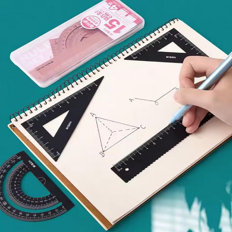 4 szt./zestaw Aluminiowy zestaw linijek Metalowy/Plastikowy/Miękki Geometria Matematyka Cyrkiel do rysowania Artykuły papiernicze Linijki Matematyczne Do szkoły