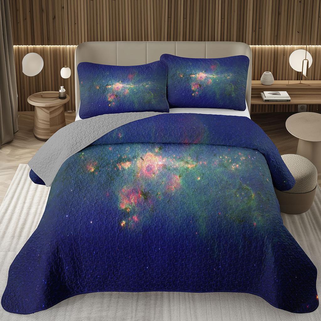 Galaxy Bedding Set Twin Queen Size for Girls Boys Teens Room Decor, Starry Sky Bedspread, Cosmos Nebula Trippy Quilted Coverlet