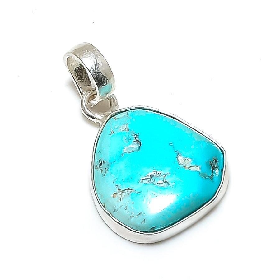 Tibetan Turquoise Gemstone 925 Sterling Silver Jewelry Pendant 1.30" GK-5148