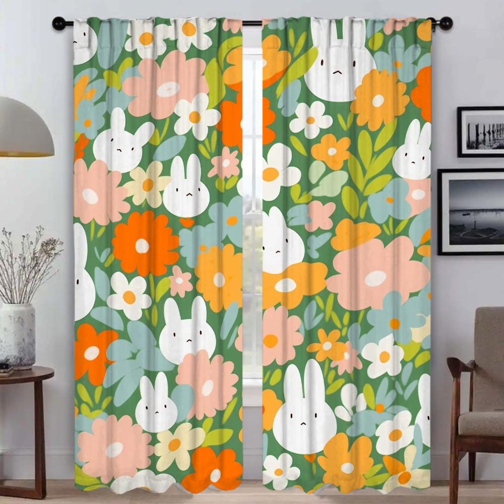 Colorful Bunny Curtains for Living Room Curtain Shades Halloween Decoration Partition Home Interior Curtains 2 Pieces Kitchen