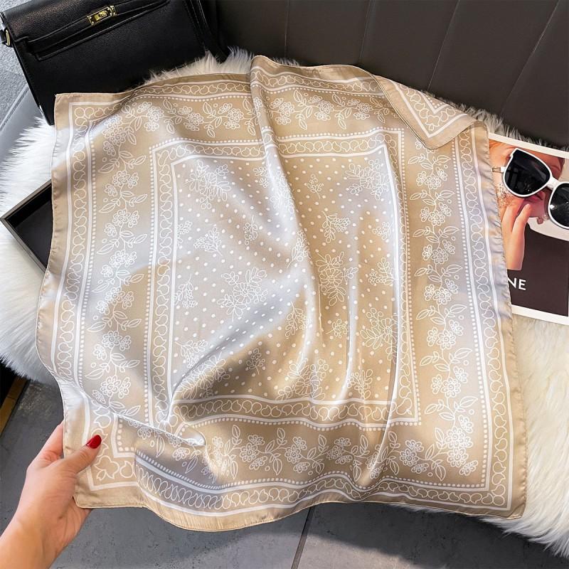 70x70cm Lightweight Silk-Look Square Scarf Women French Chic Hair Band Office Accessory Viscose 96%