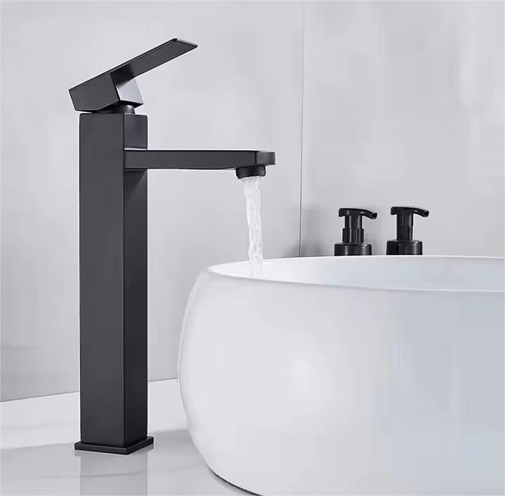 Square Matte Black Stainless Steel Single Hole Bathroom Mixer Tap Deck Mounted Single Handle Cold and Hot Water Basin Faucet