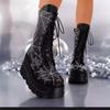 2024 Autumn/Winter New Women's Boots Comfortable Slope Heel Thick Bottom Spider Web European and American Large Short Boots