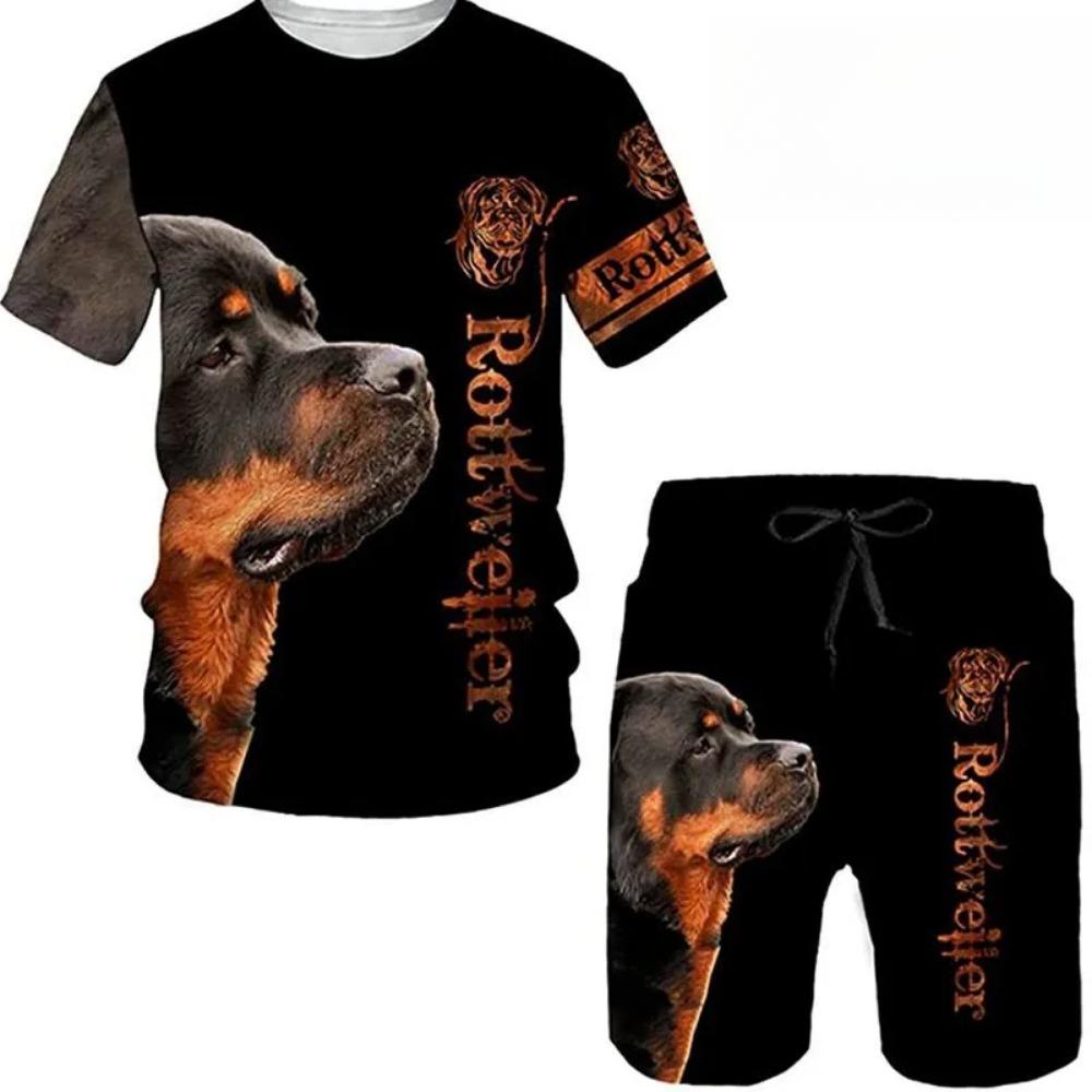 Summer Round Neck 3D Animal Printed Set Fashionable and Casual Short Sleeved Shorts Men's Sport Wear